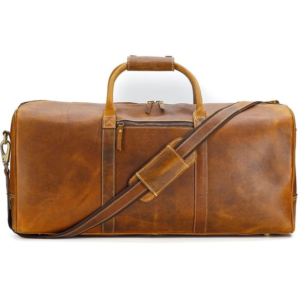 Leather Duffel Bag & Toiletry Bag Combo Travel Bag Sports Overnight Weekender - Picture 4 of 7